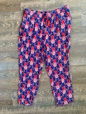 Boden Navy and Pink Pineapple Print Elastic Waist with Pockets.
